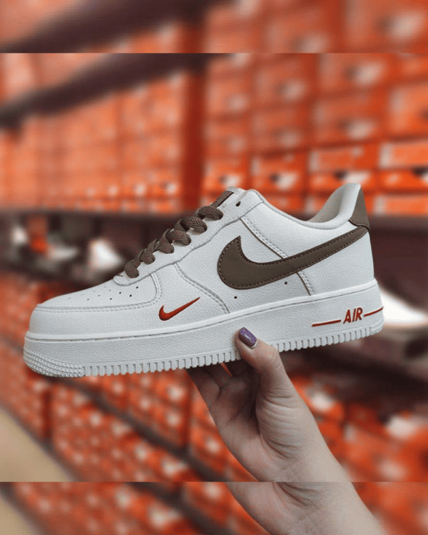 First Copy Women Nike Air Force 1 Mini Red Swoosh Coffee Milk Shoes