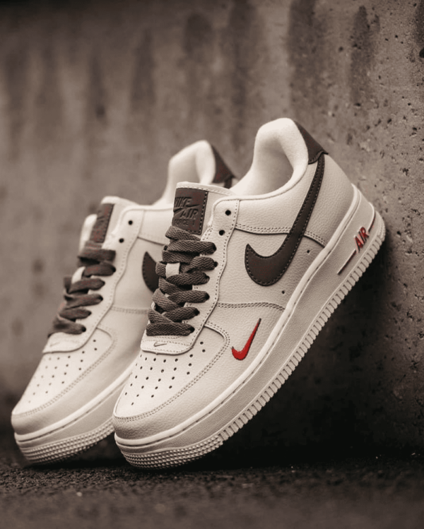 First Copy Women Nike Air Force 1 Mini Red Swoosh Coffee Milk Shoes